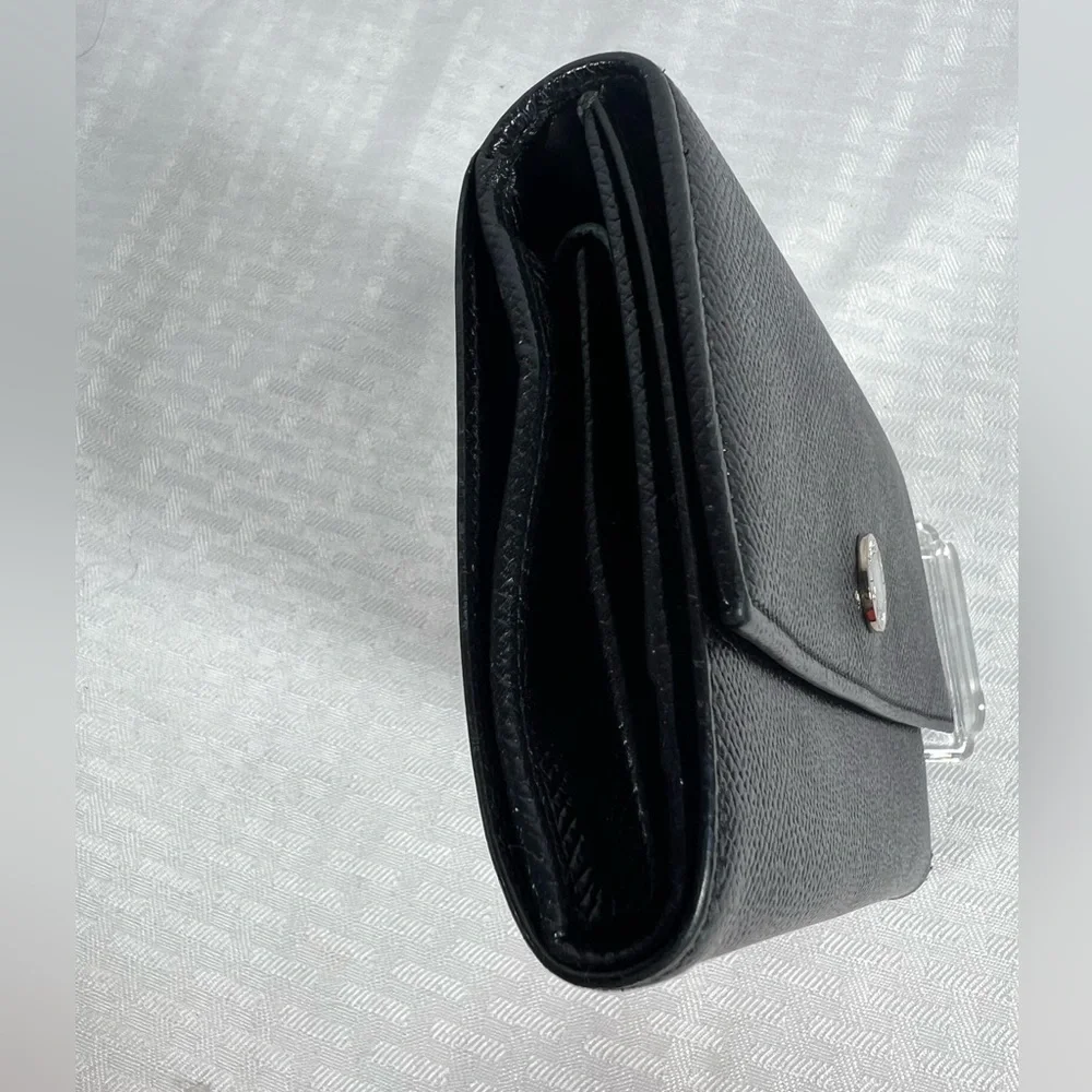 Bvlgari Grain Leather Continental Wallet Black Logo Snap